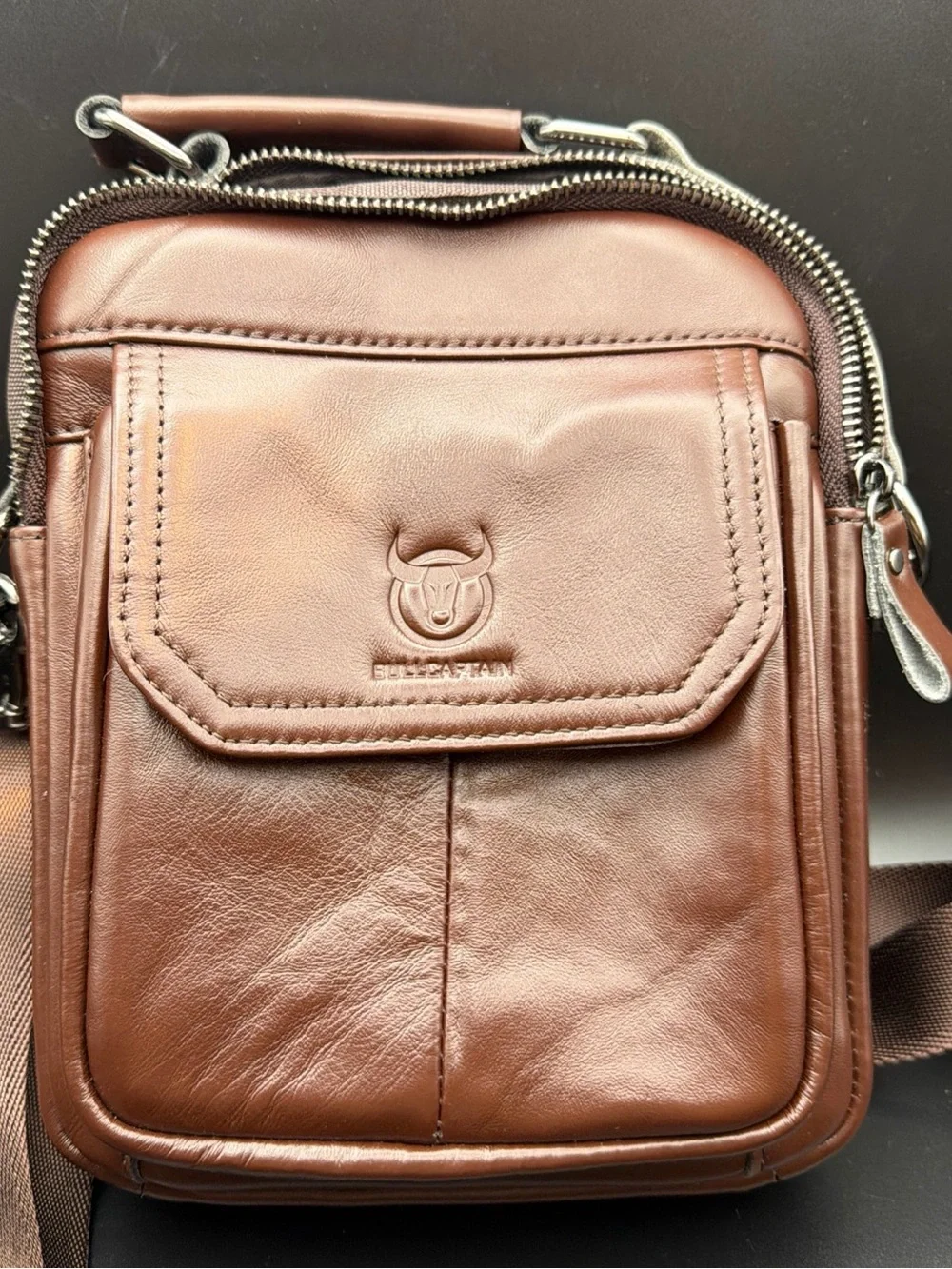BULLCAPTAIN Men Genuine Leather Shoulder Bag Messenger Crossbody Satchel Brown